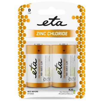 Batéria zinkochloridová ETA D, R20, blister 2ks (veľký monočlánok)